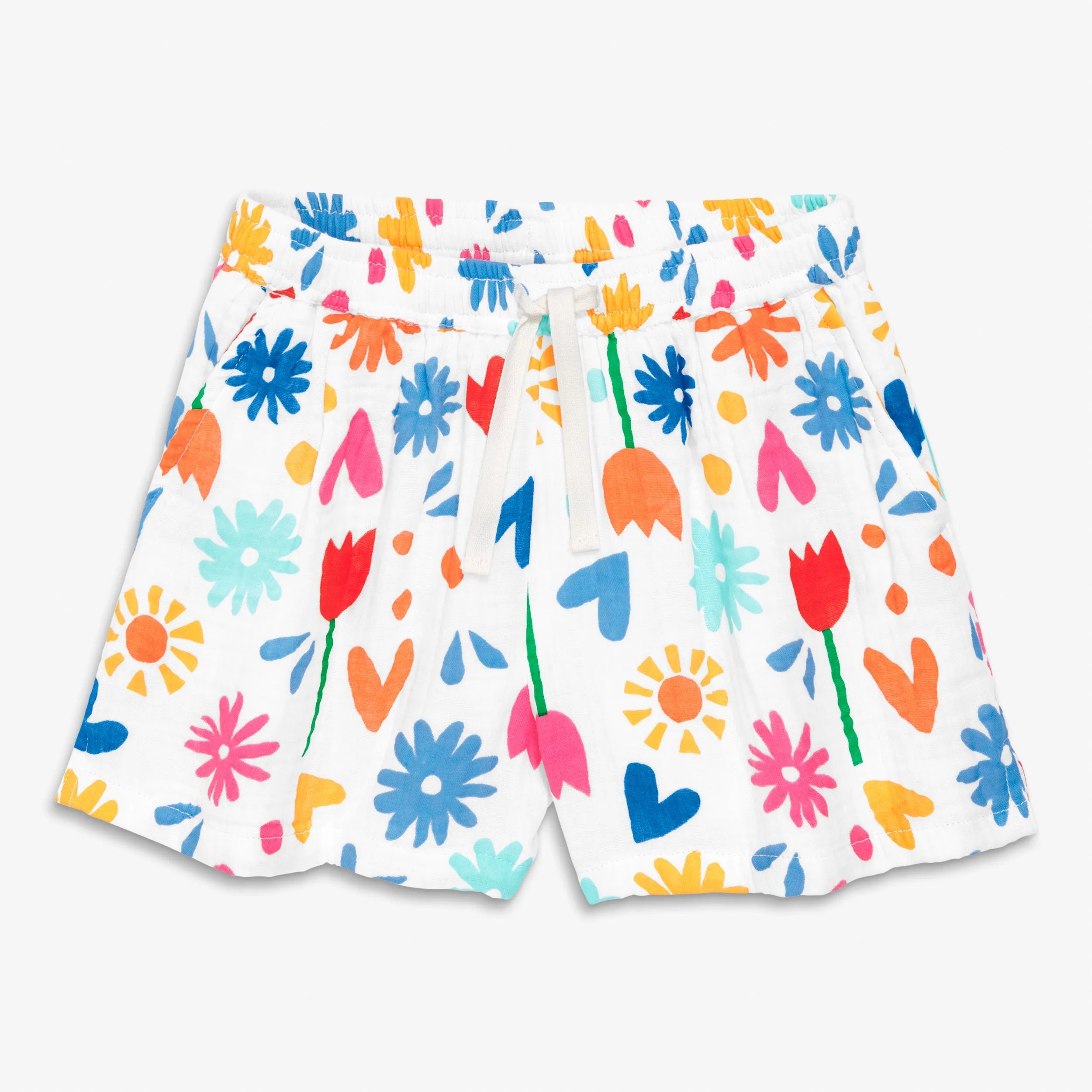 Clearance cotton gauze beach short in rainbow garden party