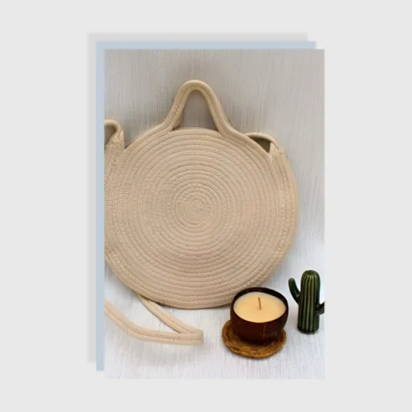 Cream & Round Cotton Rope Sling Bag