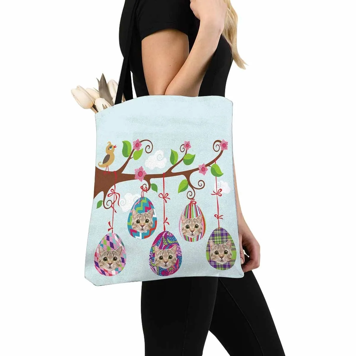 Custom Cat Face Easter Eggs Canvas Tote Bag
