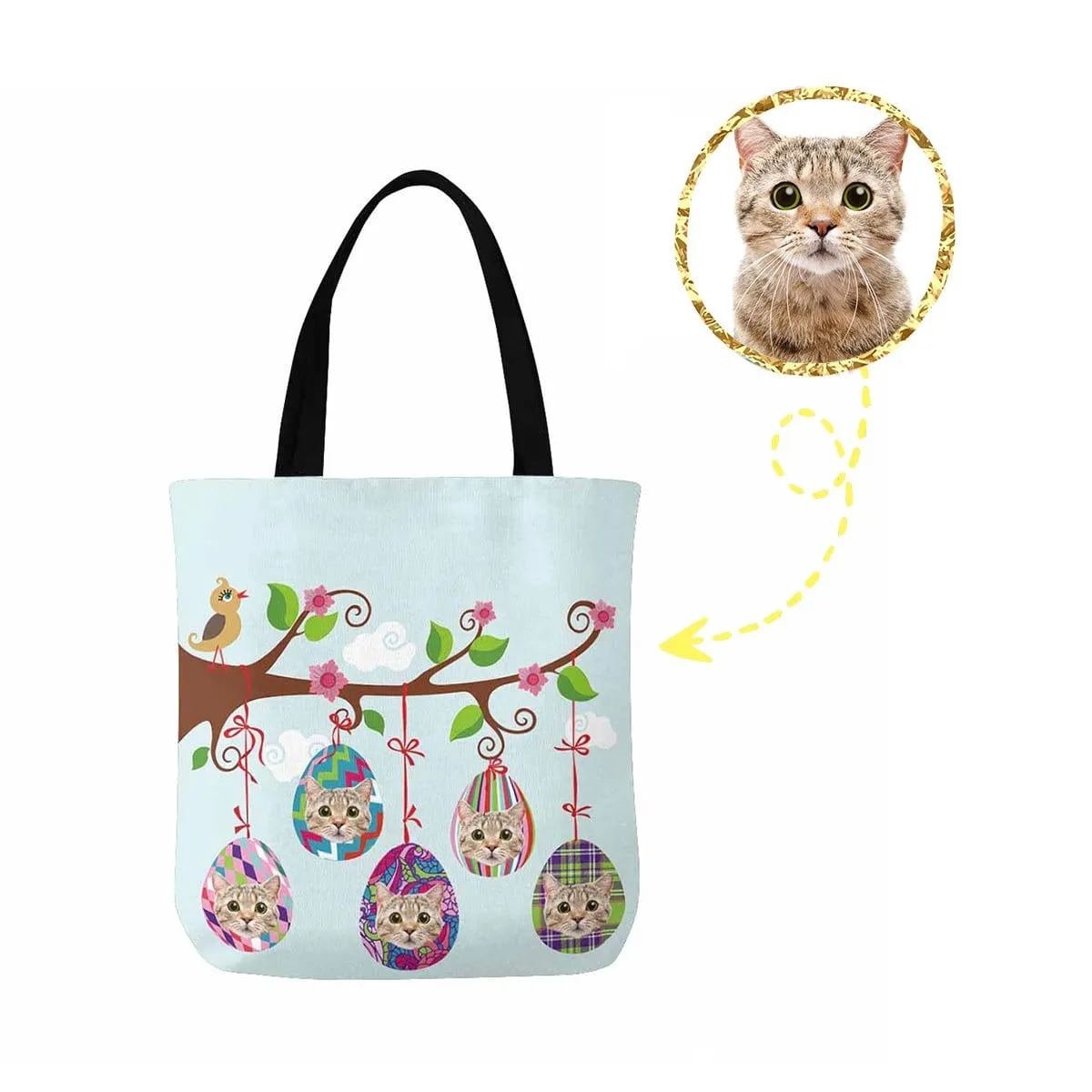 Custom Cat Face Easter Eggs Canvas Tote Bag