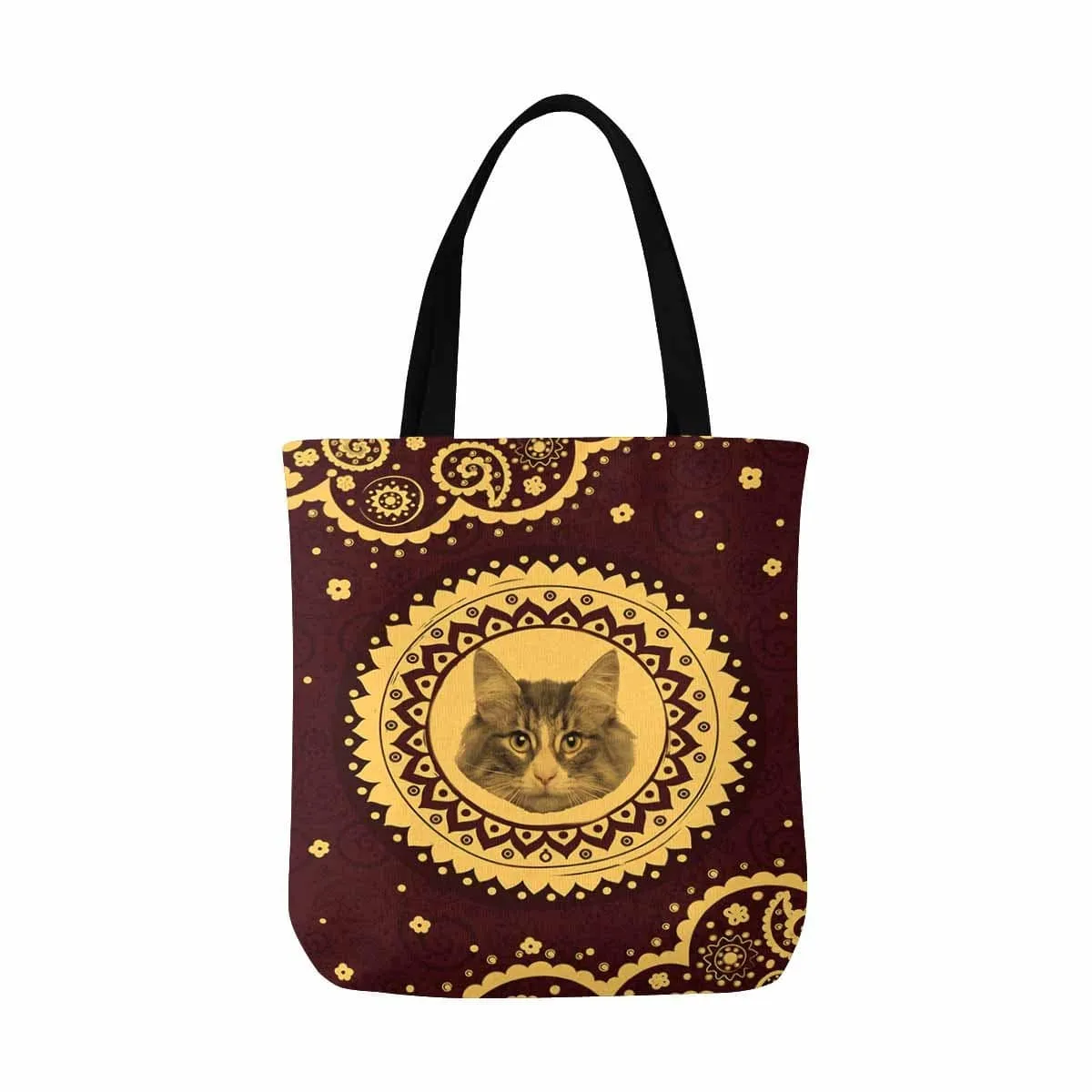 Custom Cat Face Vintage Tribal Canvas Tote Bag