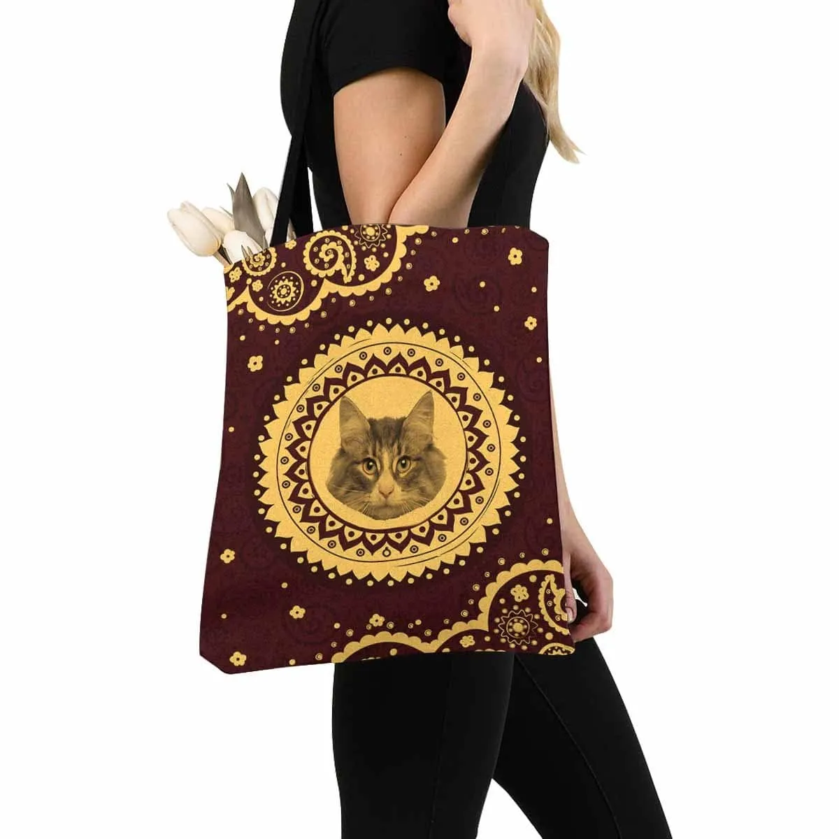 Custom Cat Face Vintage Tribal Canvas Tote Bag