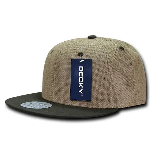 Decky 2000 Lightweight Jute Snapback Hat, 6 Panel Flat Bill Cap