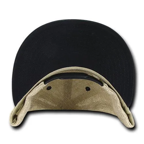 Decky 2000 Lightweight Jute Snapback Hat, 6 Panel Flat Bill Cap