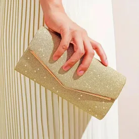 Elevate Your Style with a Glam Gold Sparkle Flap Clutch Bag