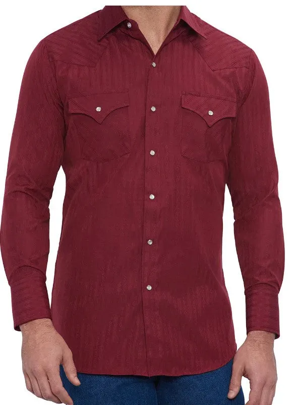 Ely & Walker Long Sleeve Solid Tone on Tone Burgundy Western Shirt 15201934-74