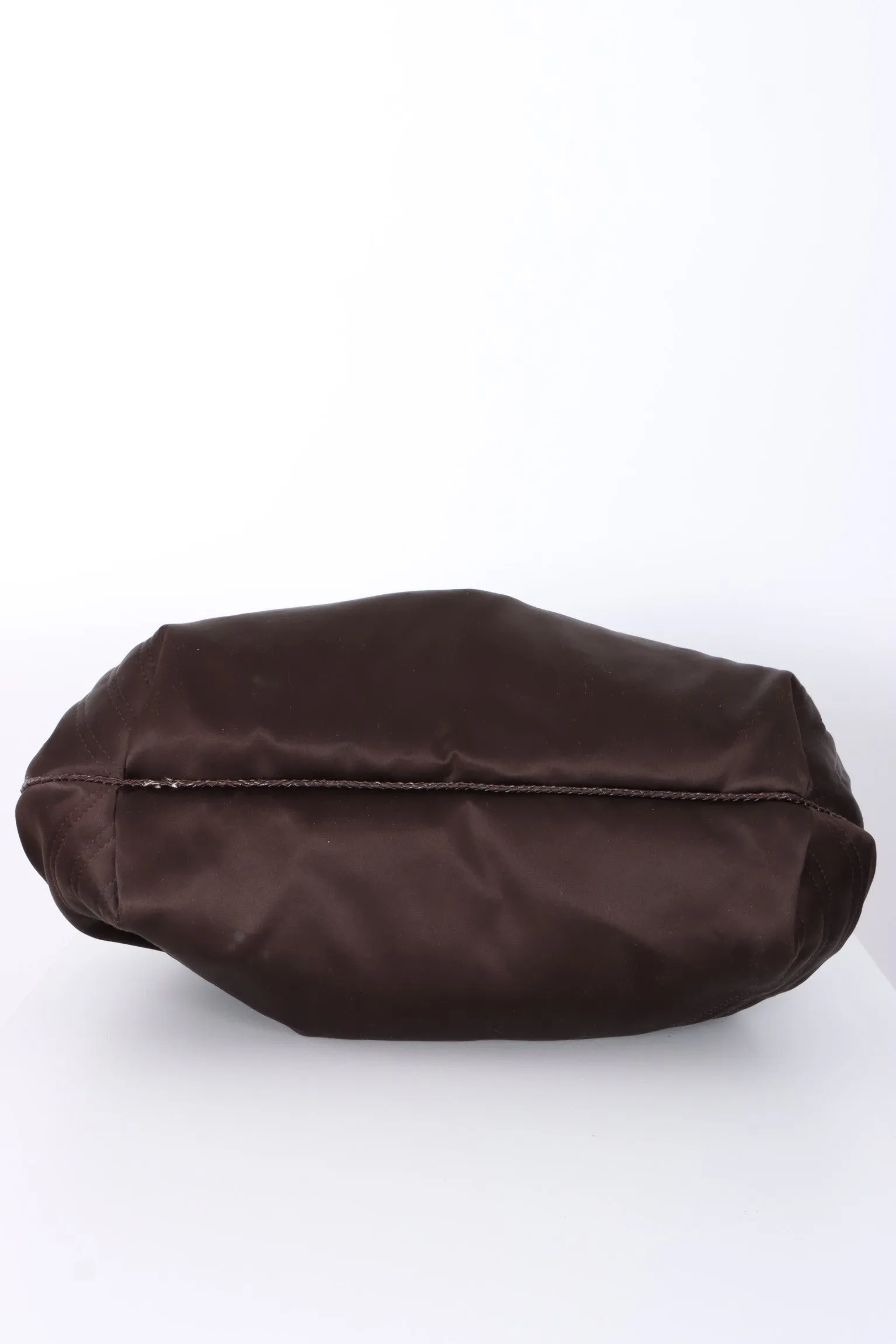 FENDI Spy Elegant Brown Satin and Leather Shoulder Bag