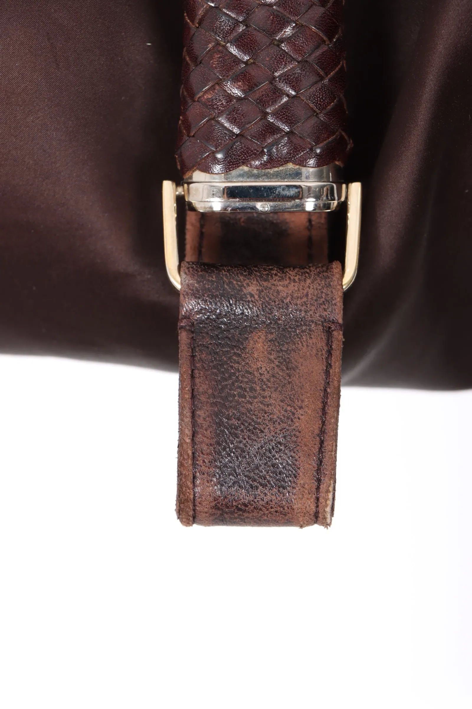 FENDI Spy Elegant Brown Satin and Leather Shoulder Bag