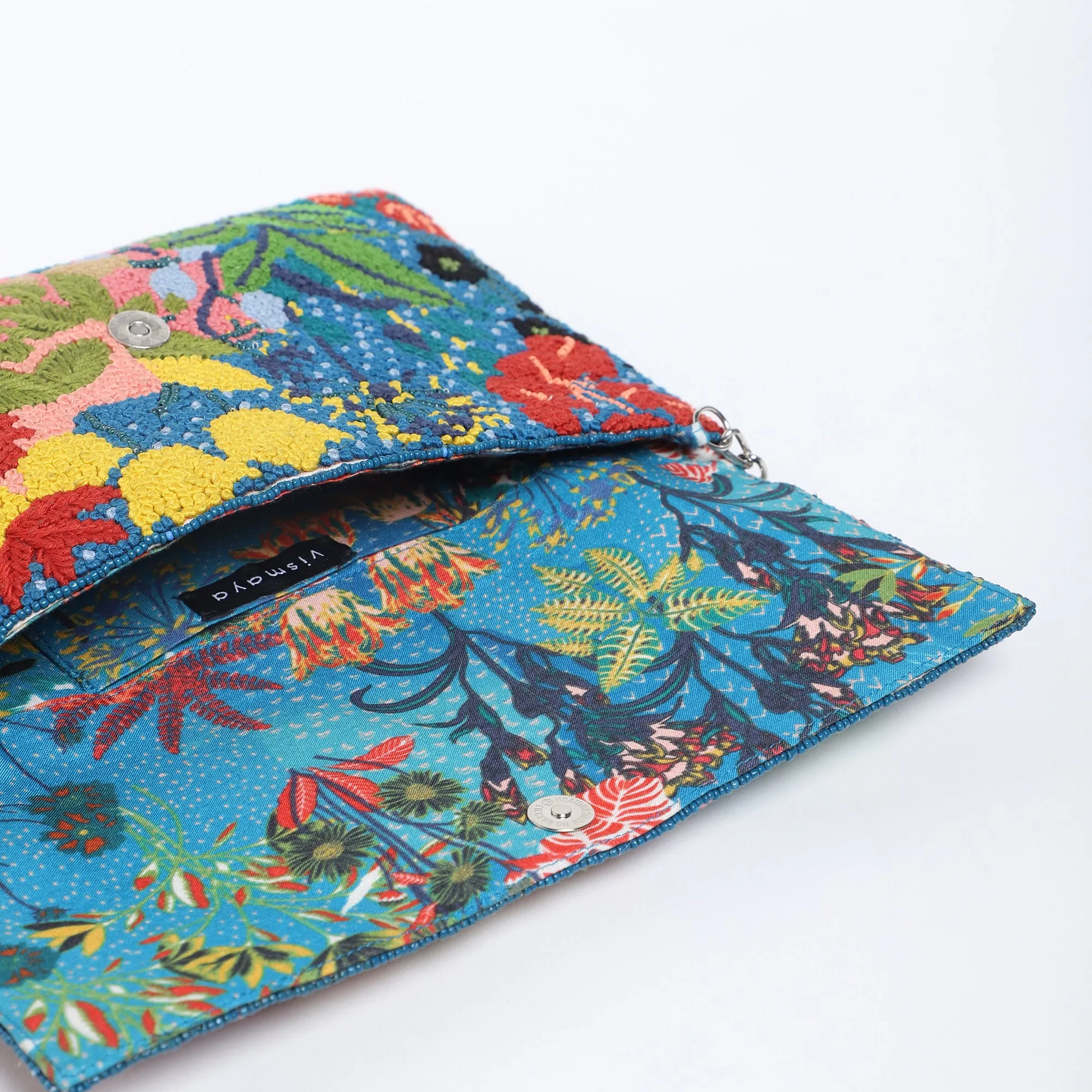 Festive Floral Embroidered Clutch - Blue Multi