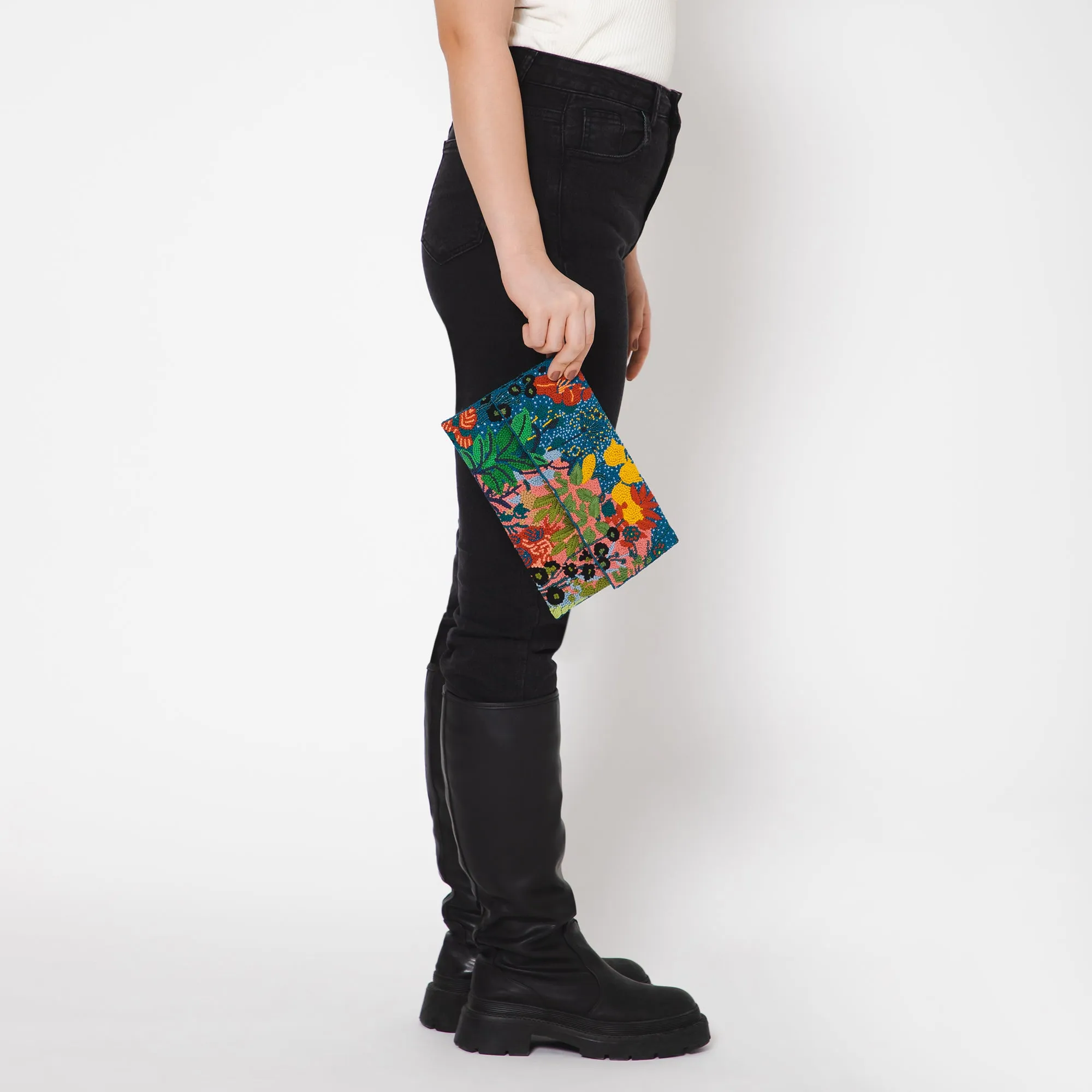 Festive Floral Embroidered Clutch - Blue Multi