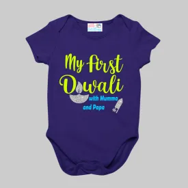 First Diwali with Mummy Papa Navy Blue Onesie / Tshirt (Glitter Diya)