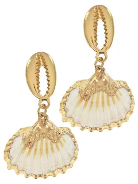 Gold Double Seashell Post Earrings