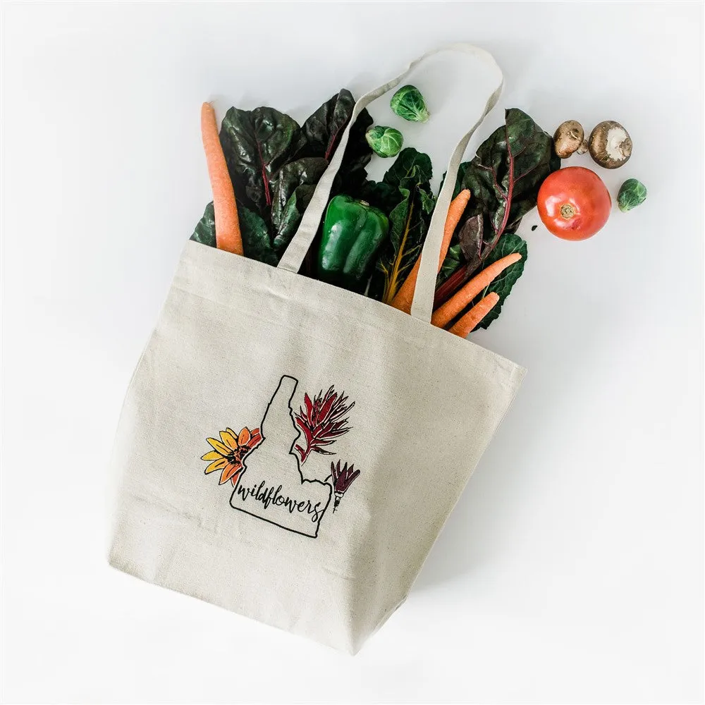 Idaho Wildflowers Tote Bag, Screen Printed Large heavy duty canvas bag