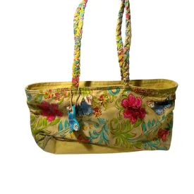 Kate McRostie Butterfly Tan and Pink Floral Tote Bag with Dual Handles