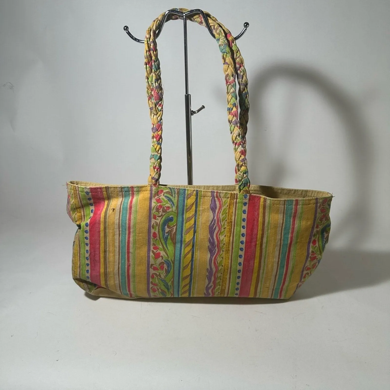 Kate McRostie Butterfly Tan and Pink Floral Tote Bag with Dual Handles