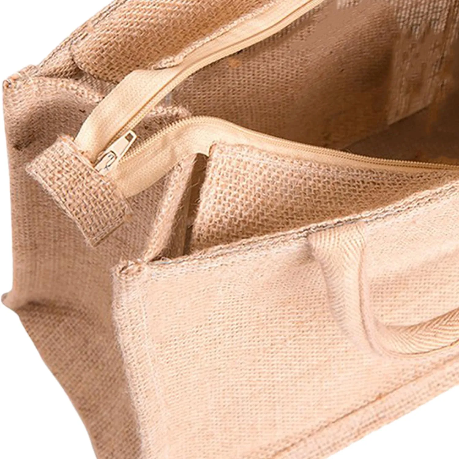 Kuber Industries Grocery Bag | Jute Carry Bag | Reusable Shopping Bag | Lunch Handbag | Zipper Grocery Bag with Handle | Red Spoon Fork-Print Grocery Bag | Brown