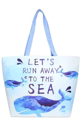 LF102 Blue Swimming Whales Print Beach Bag