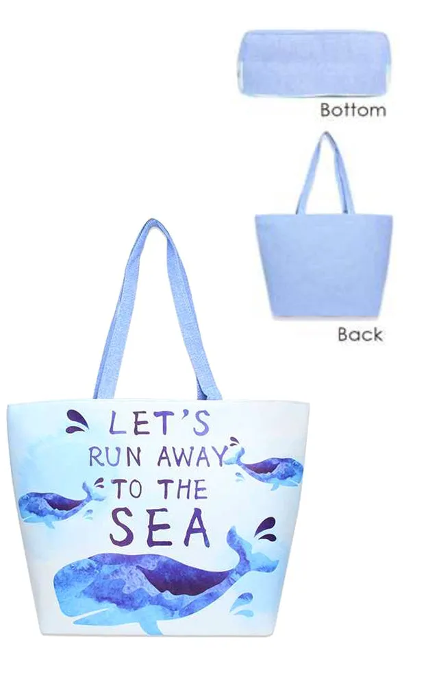 LF102 Blue Swimming Whales Print Beach Bag