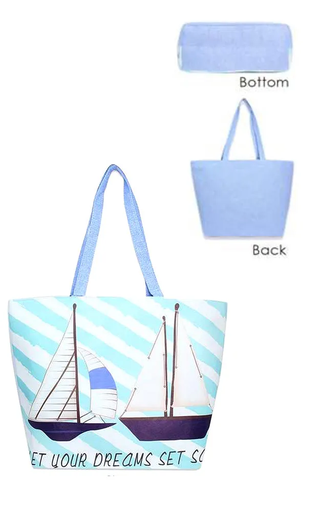 LF105 Blue Sailor Boats Print Beach Bag
