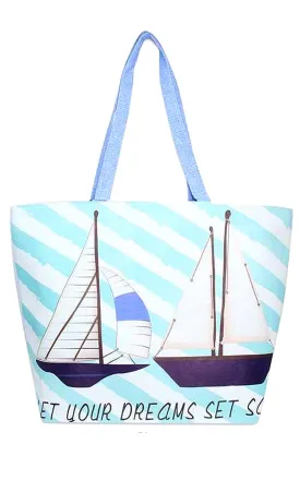 LF105 Blue Sailor Boats Print Beach Bag