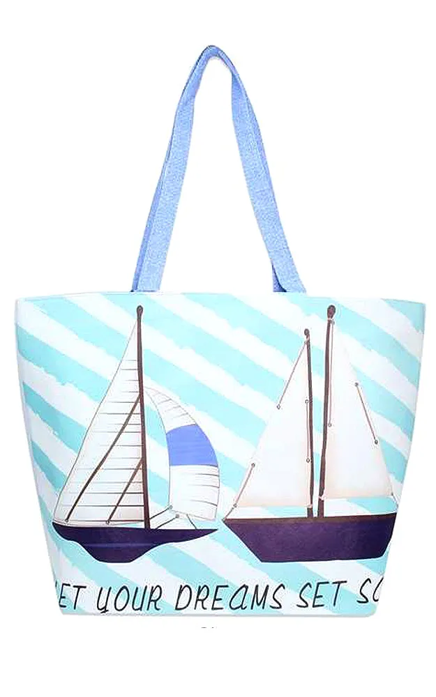 LF105 Blue Sailor Boats Print Beach Bag