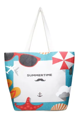 LF115 Blue Summer Time Print Beach Bag