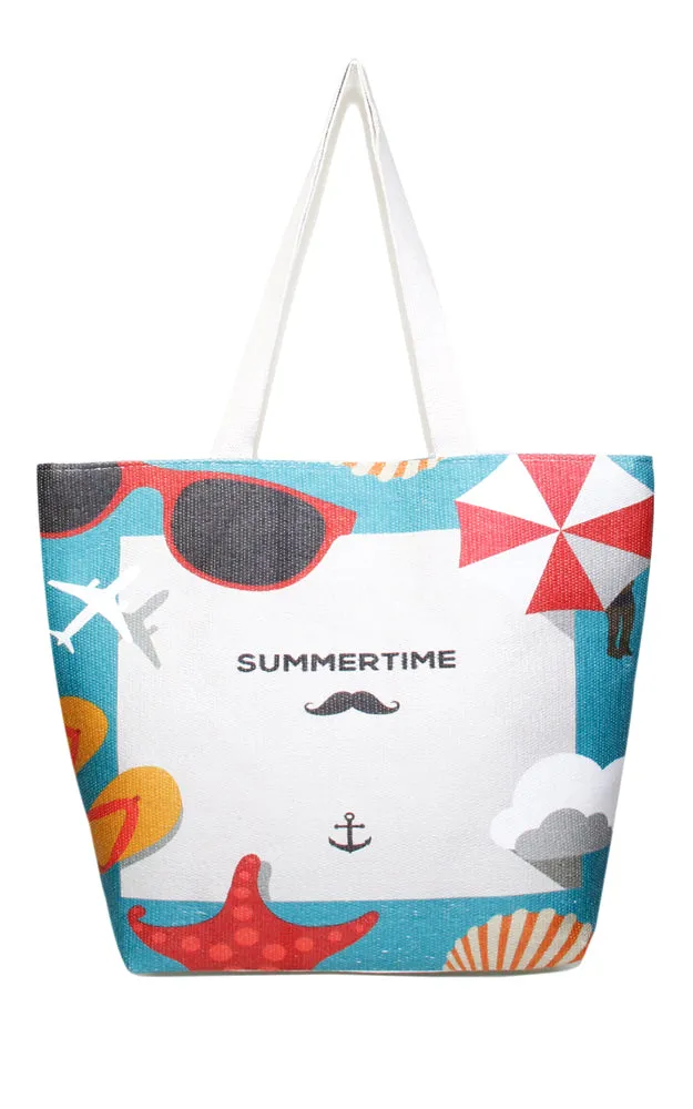 LF115 Blue Summer Time Print Beach Bag