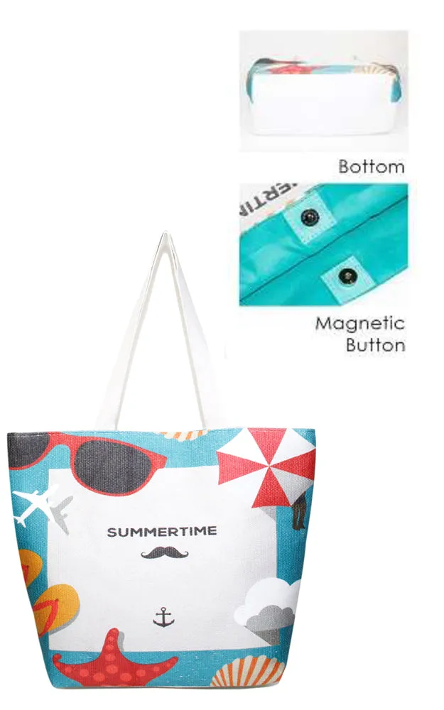 LF115 Blue Summer Time Print Beach Bag