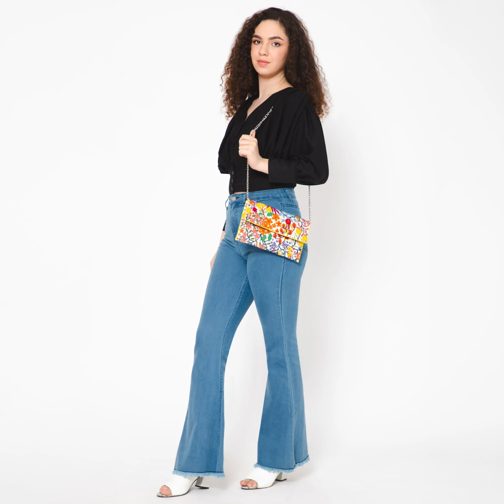 Liberty Floral Embroidered Clutch - Pearl