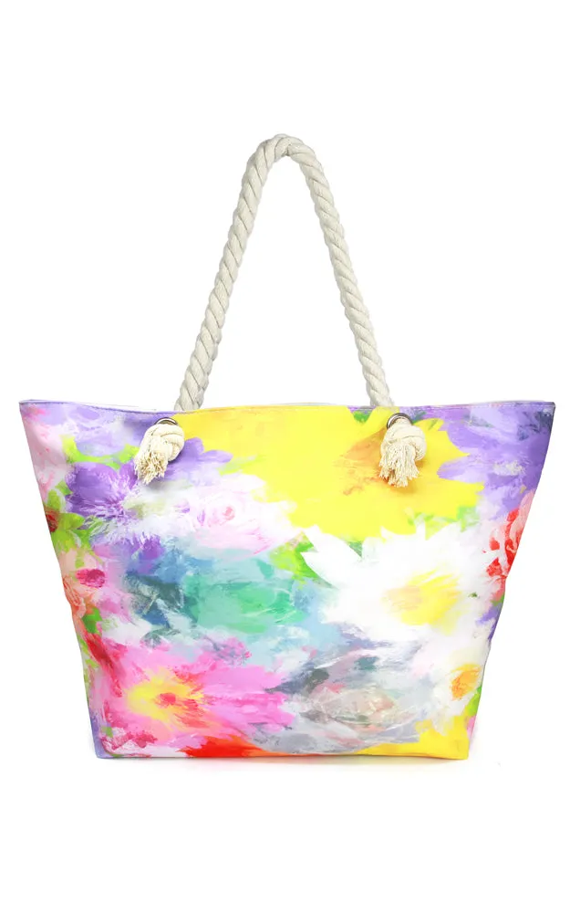 LOA337 Floral WaterColor Beach Bag