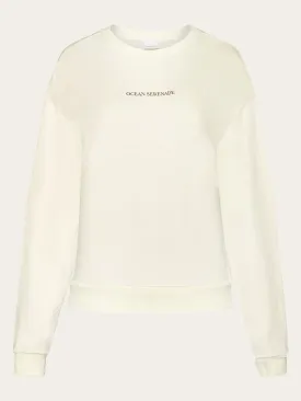 Loose back printed crew neck sweat - Egret
