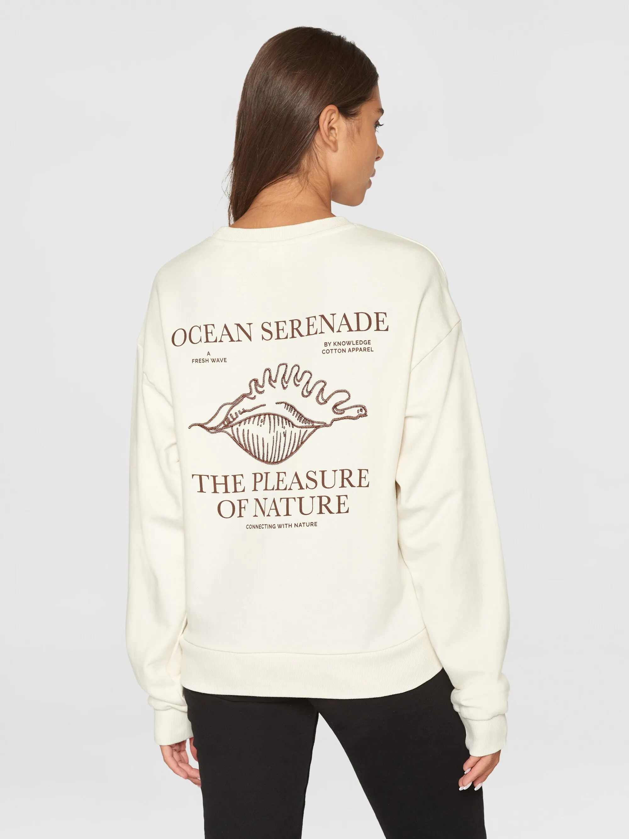 Loose back printed crew neck sweat - Egret