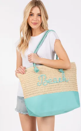 MB0266 COLOR SEWN ROPE BEACH LETTER & STRAP CROCHET TOTE BAG