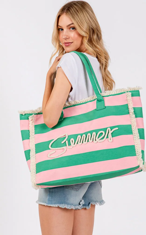 MB0267 COLOR SEWN ROPE SUMMER LETTER & STRAP CROCHET TOTE BAG