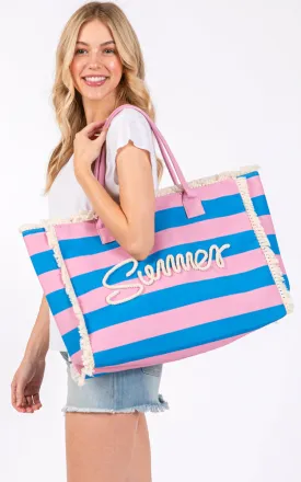 MB0267 COLOR SEWN ROPE SUMMER LETTER & STRAP CROCHET TOTE BAG