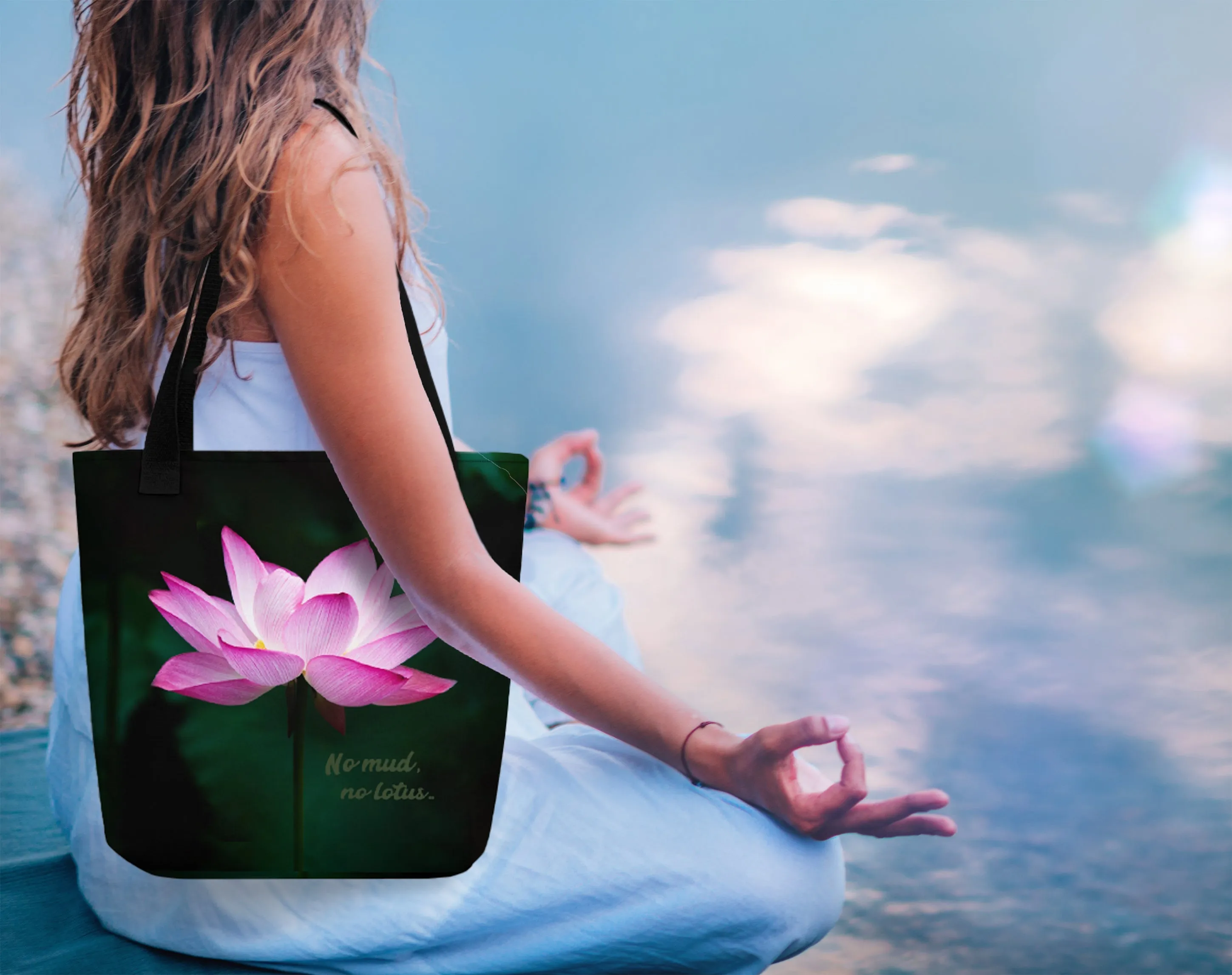 No mud no lotus yoga tote bag - womens tote bag - beach tote bag - Eco friendly tote bag - reusable grocery bag