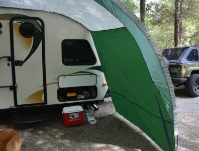PahaQue R-POD Teardrop Shelter Side Awning Silver / Blue Trim
