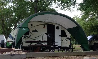 PahaQue R-POD Teardrop Shelter Side Awning Silver / Blue Trim