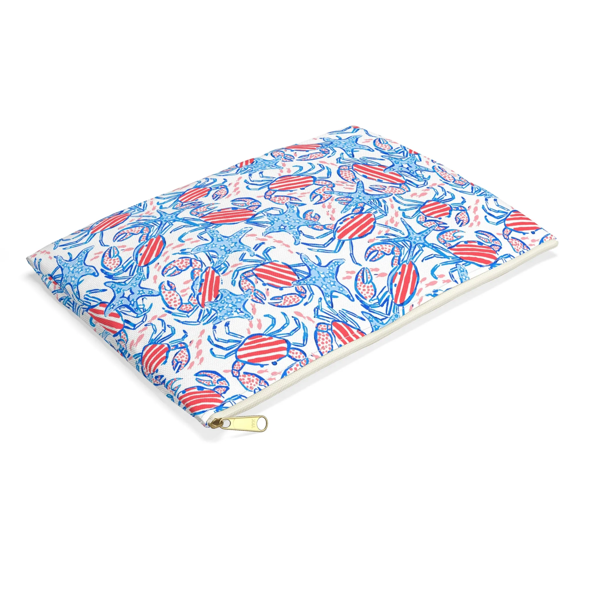 Patriotic Crab & Seashell Accessory Pouch