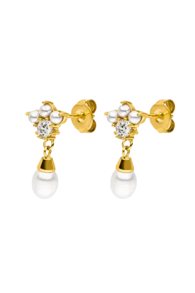 Pearl Zirconia Stud 14K Gold Plated
