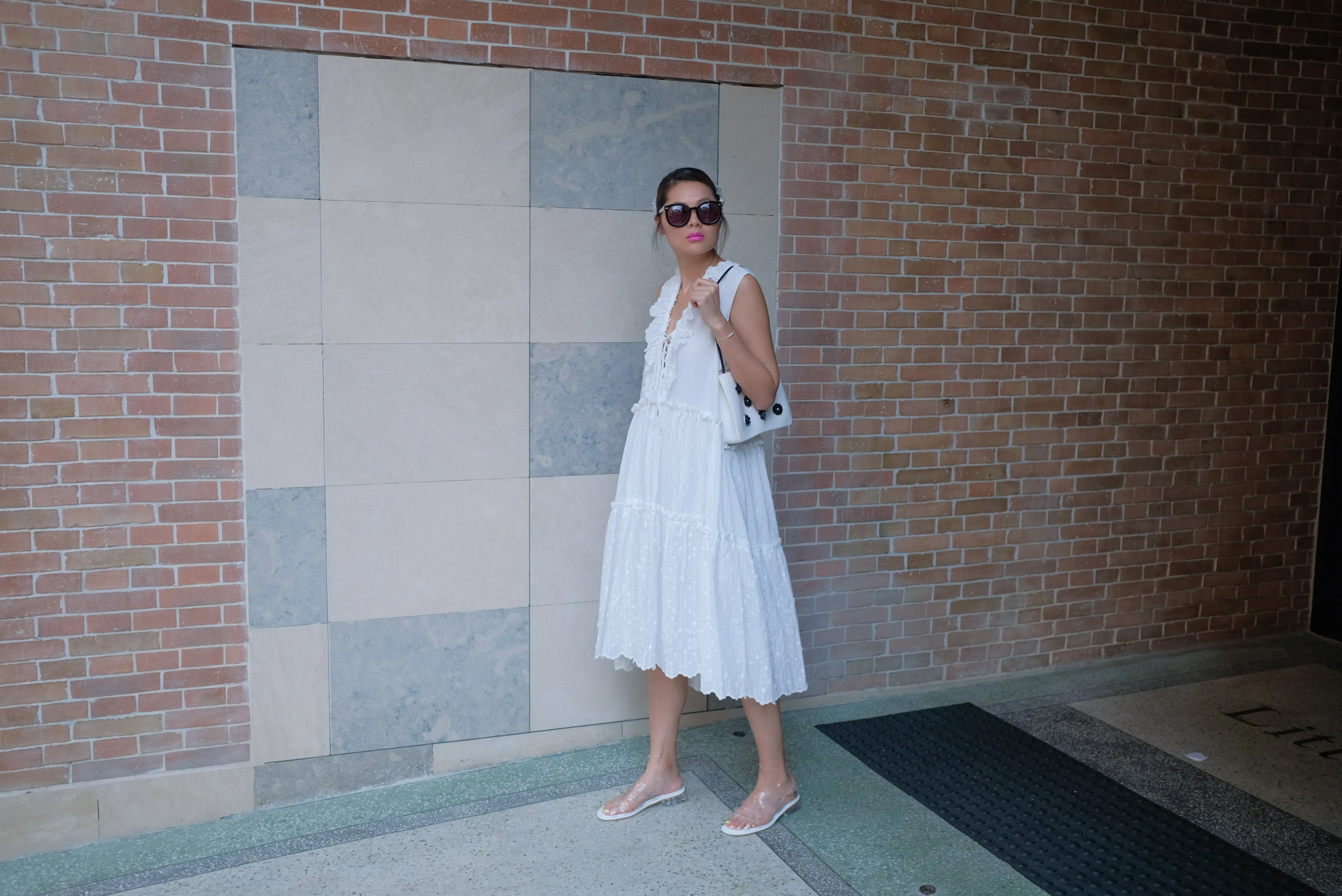 Premium White Lace Up Polka Dot Dress