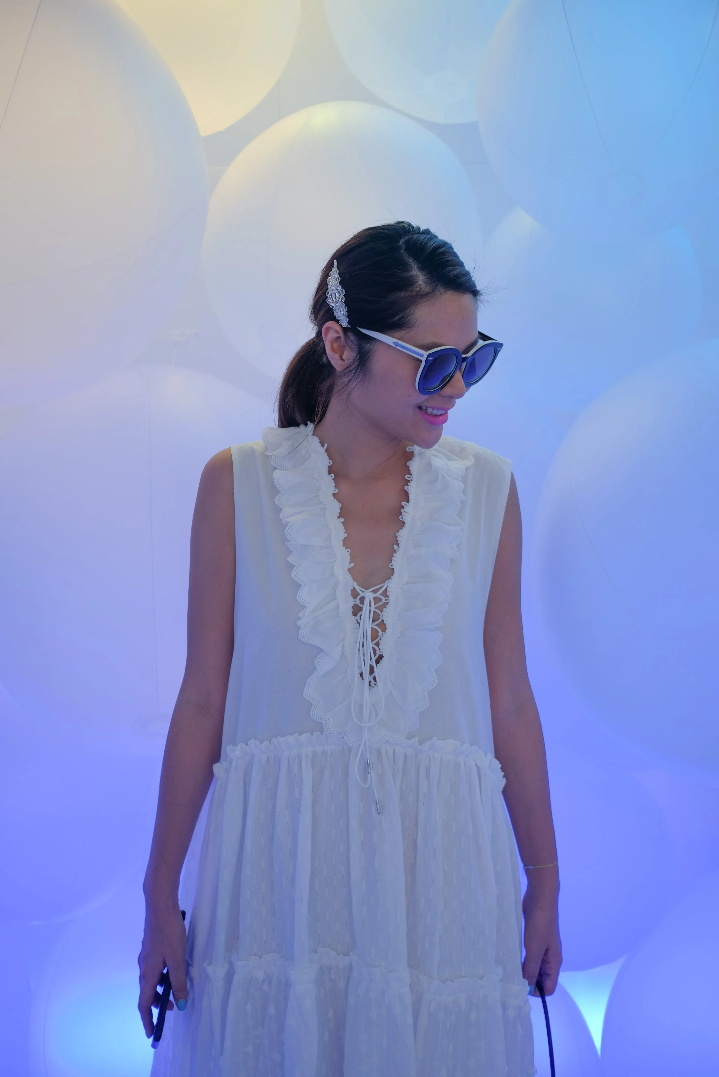 Premium White Lace Up Polka Dot Dress