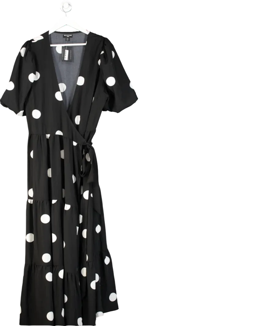 PrettyLittleThing Black Polka Dot Wrap Dress UK 24