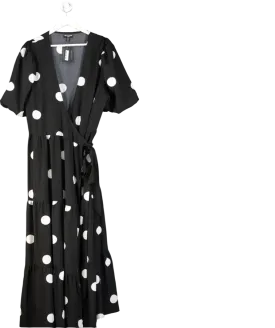 PrettyLittleThing Black Polka Dot Wrap Dress UK 24