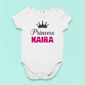 Princess Baby Name With Crown Glitter White Onesie