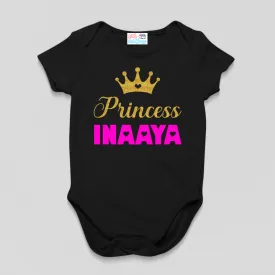 Princess Baby Name With Glitter Crown Black Onesie