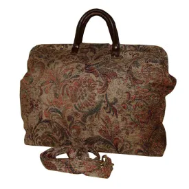 RED & GREEN SWIRLING FLORAL CHENILLE CARPET BAG