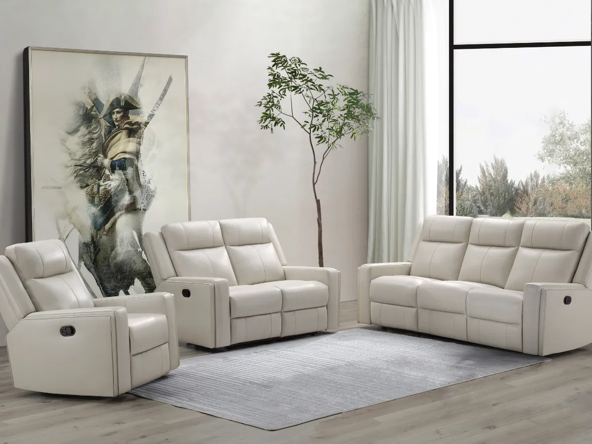 Rhodes 3-pc Top-Grain Leather Manual Reclining Set