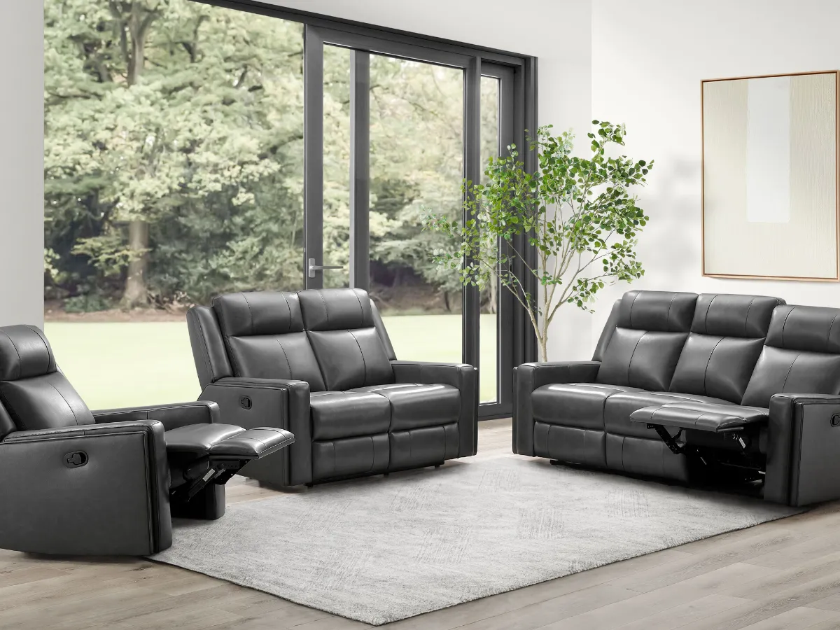 Rhodes 3-pc Top-Grain Leather Manual Reclining Set