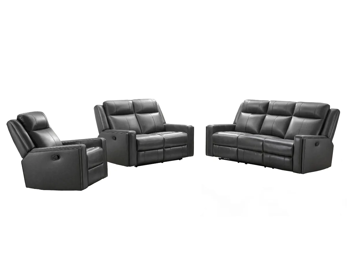 Rhodes 3-pc Top-Grain Leather Manual Reclining Set